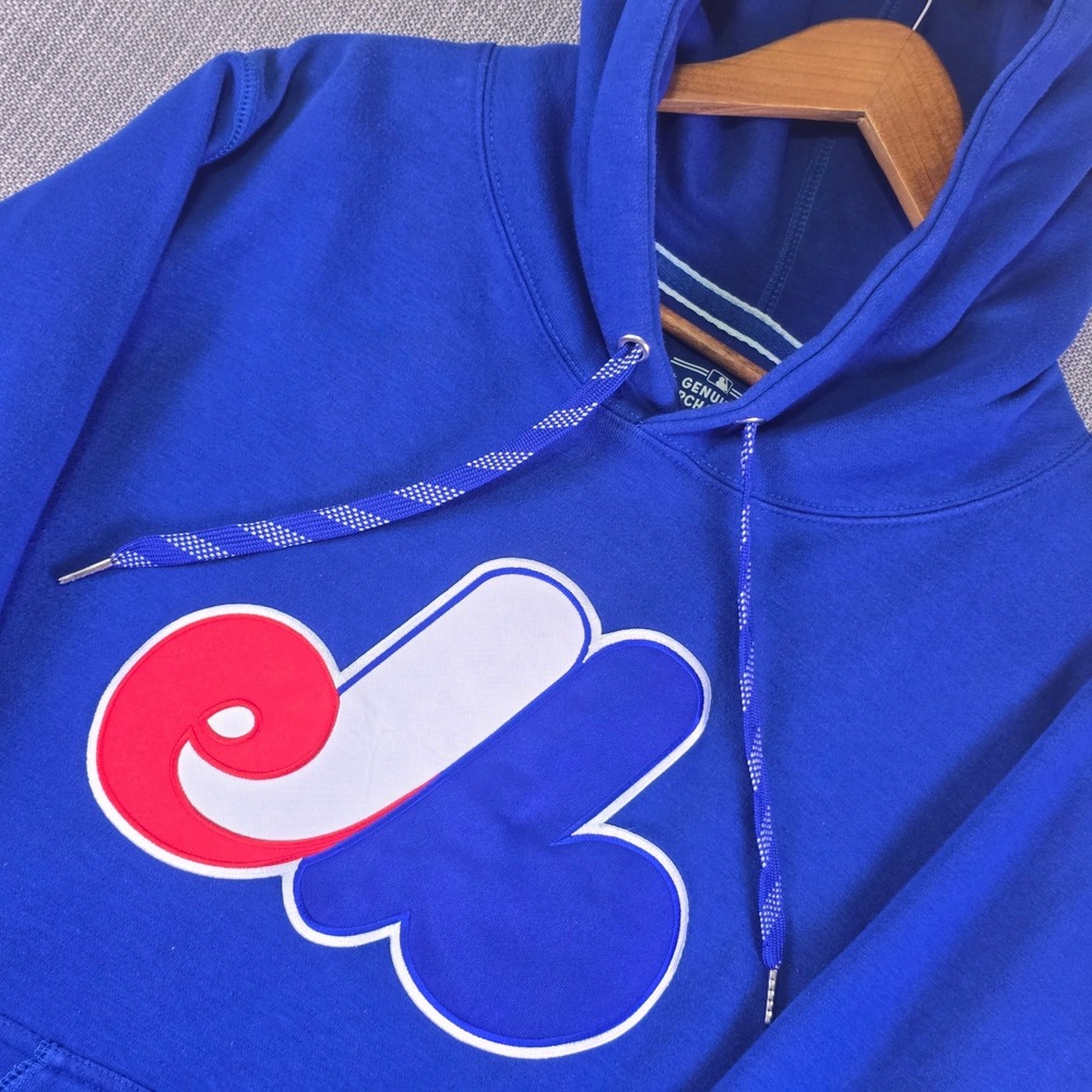 Montreal Expos MLB Genuine Hoodie Mens L Blue Cooperstown Express Twill Retro